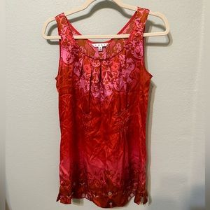 Cabi Women's "True Love" Red 100% Silk Shirt  Smocked  Tank Top Blouse Size M